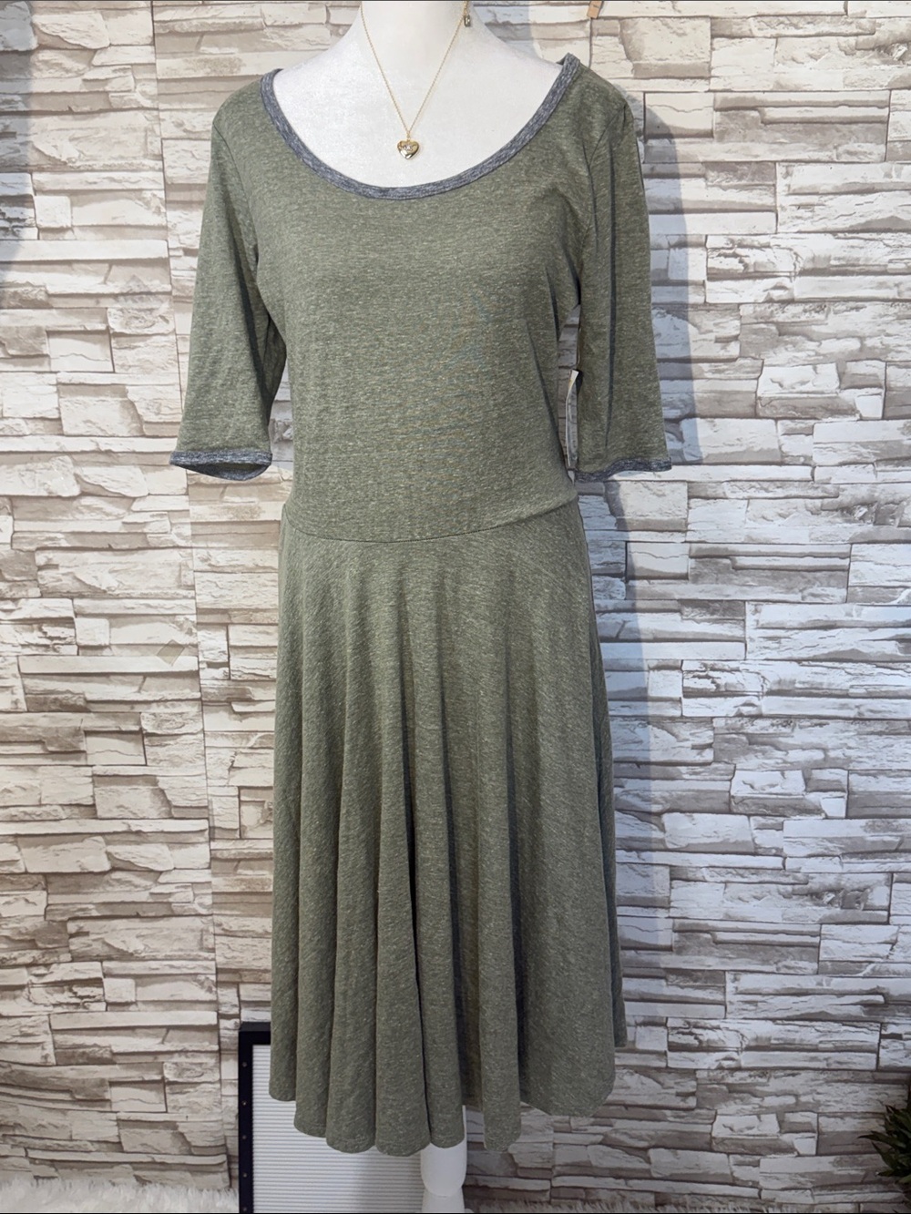 LULAROE Nicole Large Olive Green Scoop Neck Midi Dress